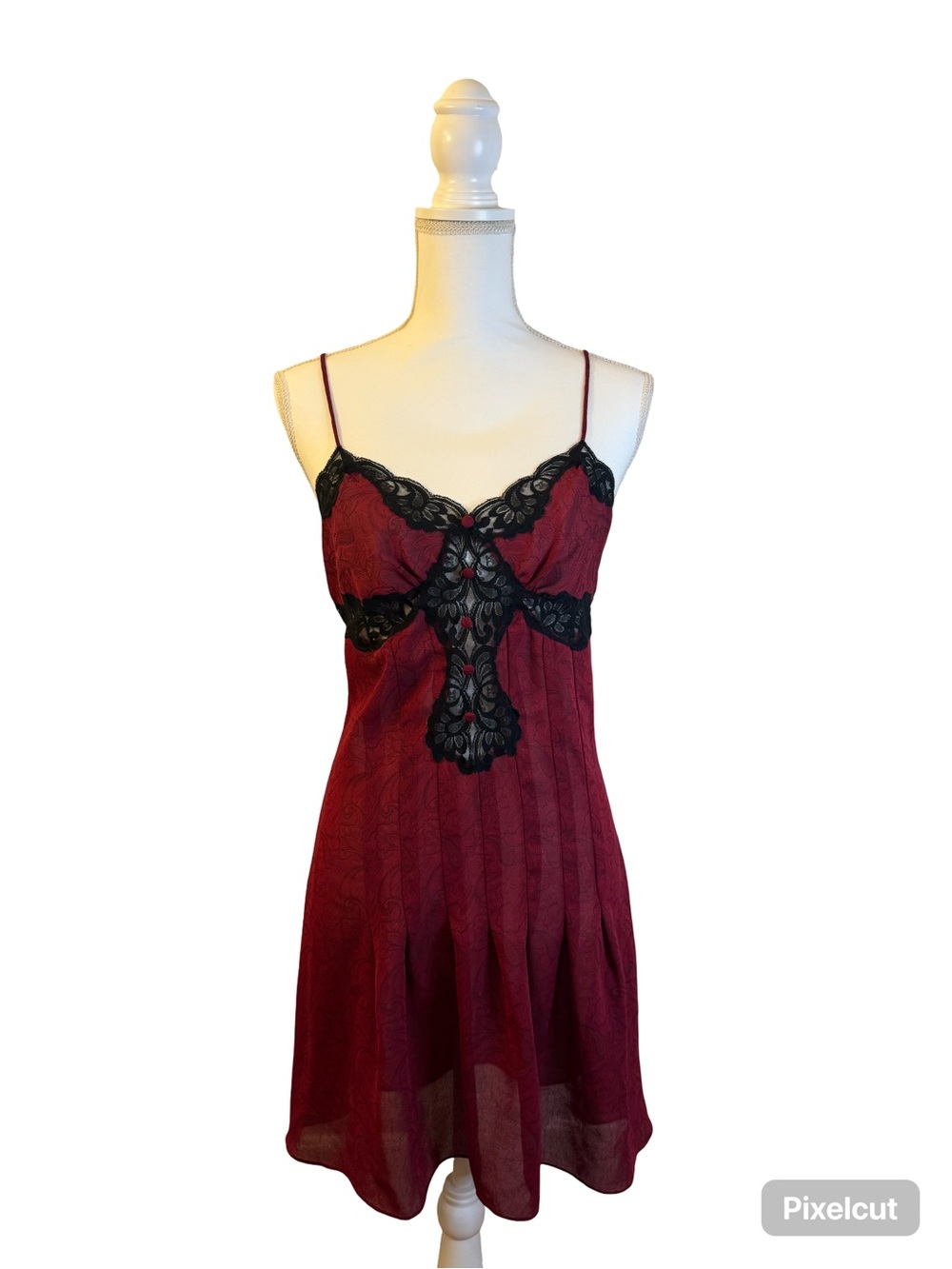 Vintage Victoria’s Secret Red and Black Lace Chemise Slip Dress